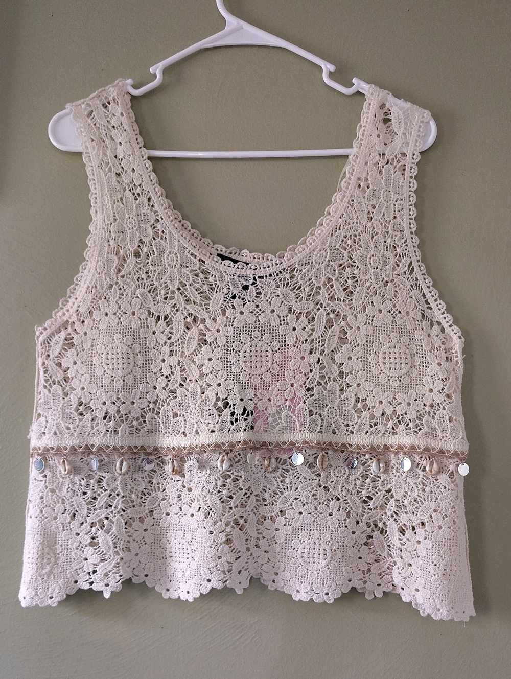 LIV Los Angeles Cream Crochet Lace Shell Tank Top Large NWT ResortWear Boho